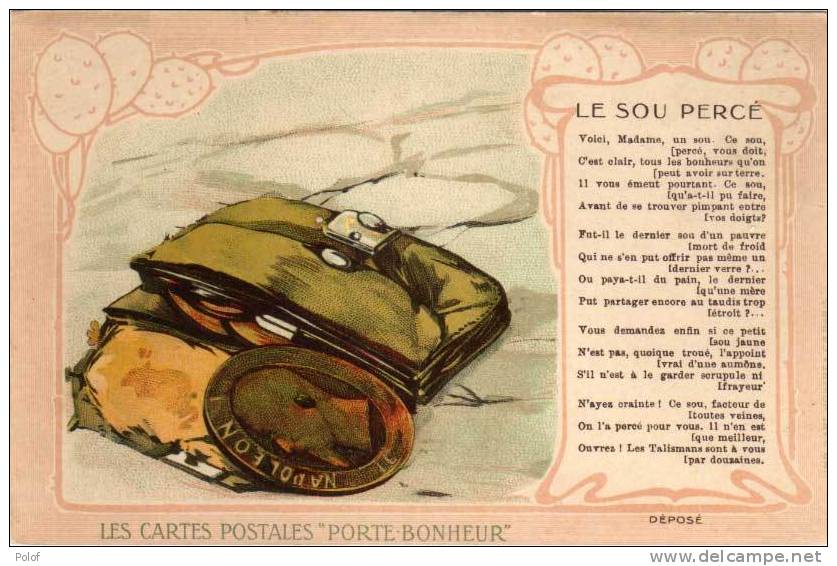 Les Cartes Postales "Porte Bonheur" - Le Sou Perçé (Poeme) - Carte Sur La Carte    (54070) - Monete (rappresentazioni)