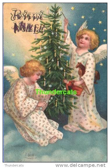 CPA ILLUSTRATEUR ANGE FILLES AVEC SAPIN &amp; POUPEE ** CLAPSADDLE ? ** ARTIST DRAWN CARD GIRLS ANGELS WITH PINE DOLL - Clapsaddle