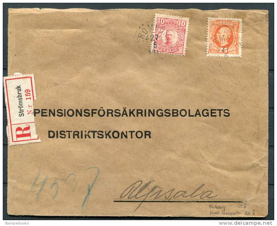 1911 Sweden Stromsbruk Registered Cover To Pensionsforsakringsbolage Ts Distriktskontor Uppsala - Briefe U. Dokumente