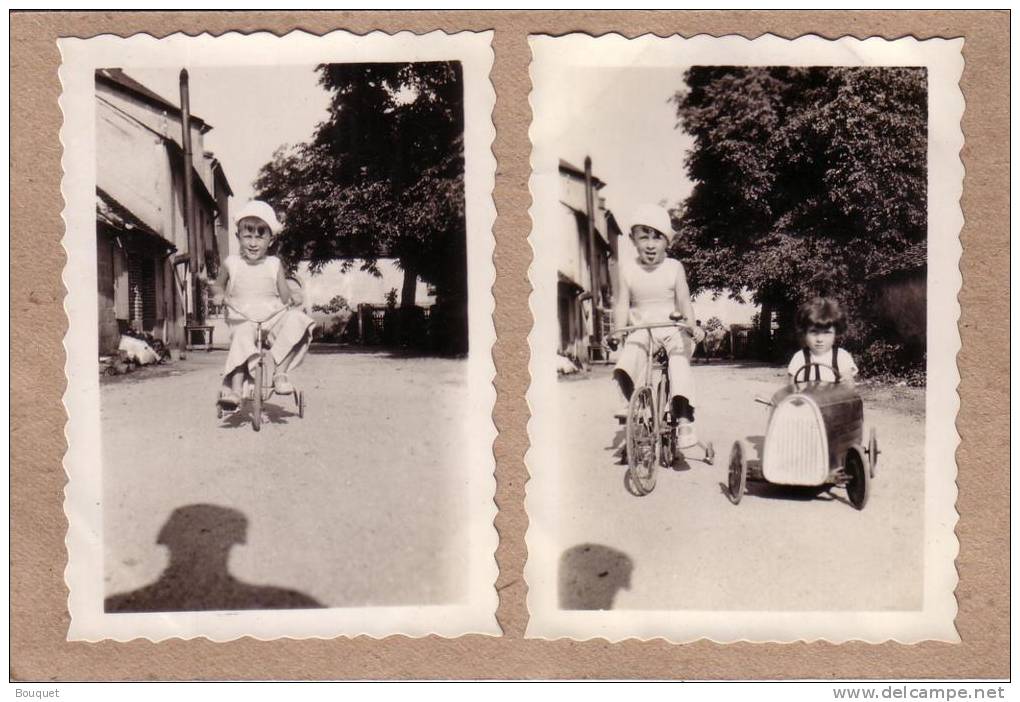 PHOTO - LOT DE 3 PHOTOS - ENFANTS - POUSSETTE - TRICYCLE - VOITURE A PEDALES - 90 X 65 Mm - Autres & Non Classés