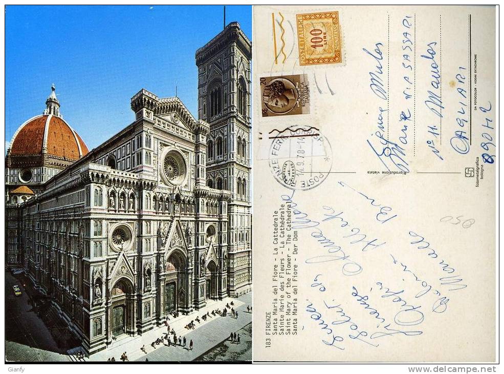 FIRENZE S. MARIA DEL FIORE 1978 AFFRANCATA 20 L SIRACUSANA BDF TASSATA 100 L BDF - Firenze (Florence)