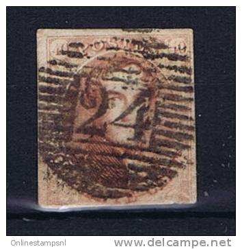 Belgium OBP 8 Used 1851, Cancel 24 Brussel - 1851-1857 Medallones (6/8)