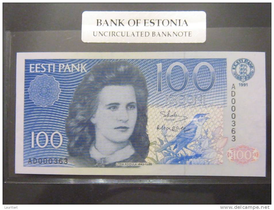 Estland Estonia Estonie 100 Krooni 1991 Banknote UNC In Official Bank Holder Of  Estonian Bank - Estonie