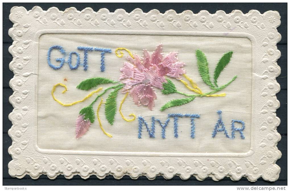 Sweden Gott Nytt Ar Broderat Nyarskort Silk New Year Postcard - Sweden