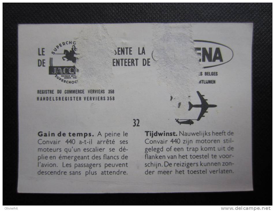 CHROMO Chocolat JACQUES (M33) La SABENA (2 Vues) N°32 Gain De Temps Convair 440 - Jacques