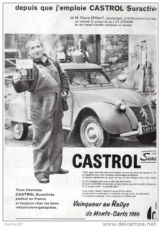 1960 Publicité Papier. 2cv 2 Cv Citroen    Castrol SAINT BONNET  LE COURREAU  MR EPINAT - Publicités