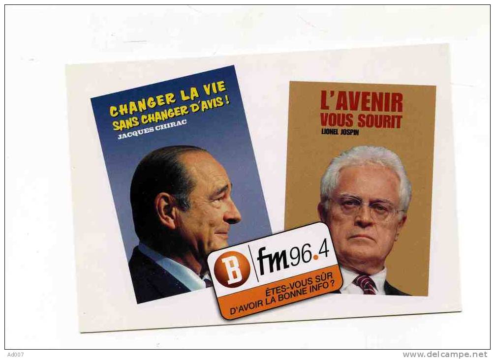 CHIRAC - JOSPIN - CP - BFM 96.4 - Politiciens - Elections Présidentielles 1995 - Campagne électorale - Political Parties & Elections