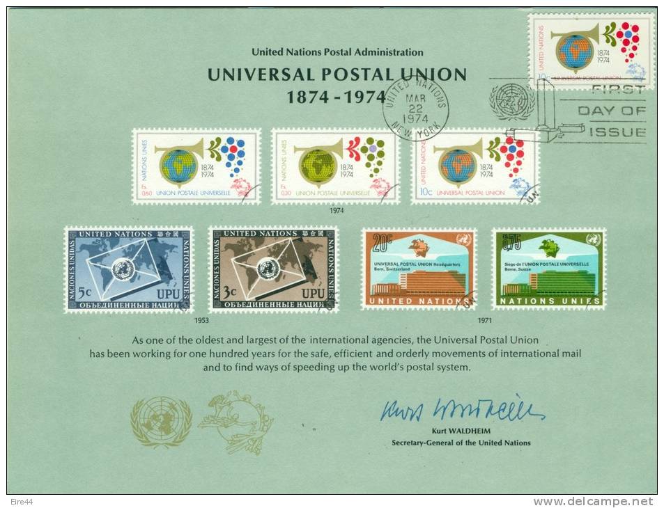 United Nations 1974 Postcard FDC UPU Universal Postal Union - FDC