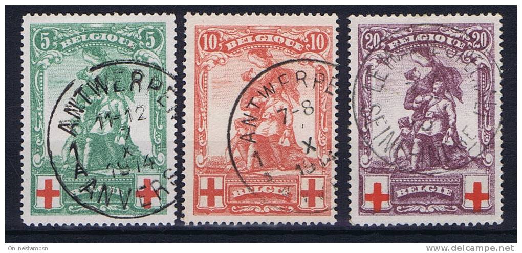 Belgium: OBP 126 - 128, Used Obl Rode Kruis, Croix Rouge - 1914-1915 Rotes Kreuz