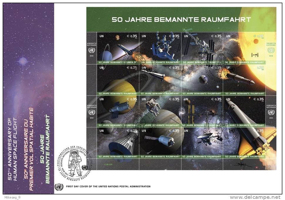 ONU Vienne 2011 - FDC Feuille "50 Jahre Bemannte Raumfahrt" - FDC