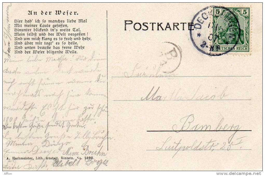 Schaumburg Paschenburg Wesergebirge 1907 Postcard - Schaumburg