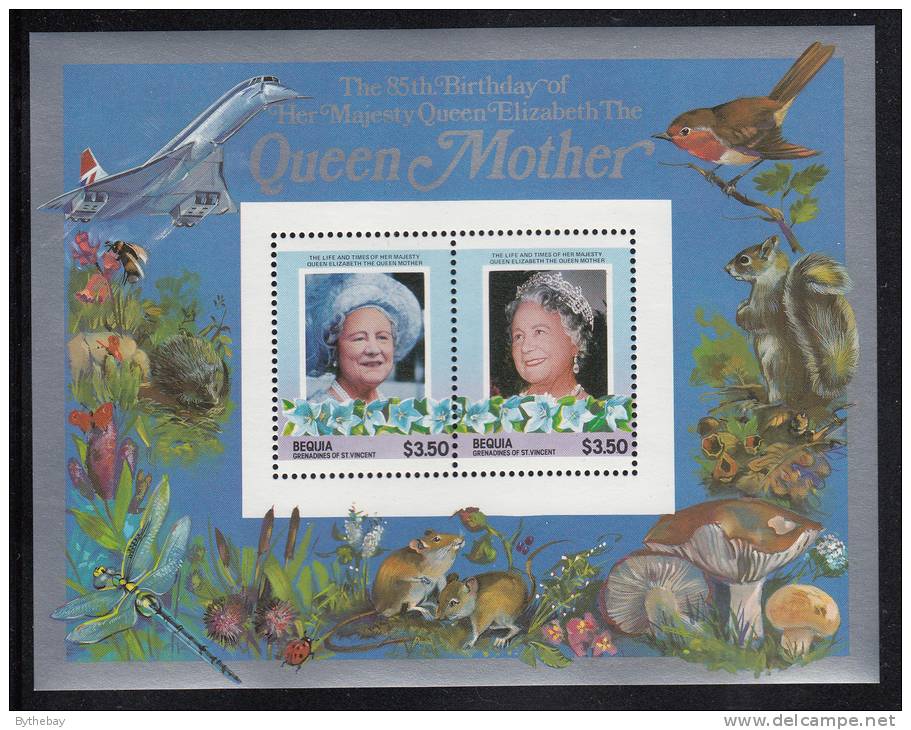 St. Vincent Grenadines - Bequia MNH Scott #211 Souvenir Sheet Of 2 $3.50 Queen Mother - 85th Birthday - St.Vincent & Grenadines