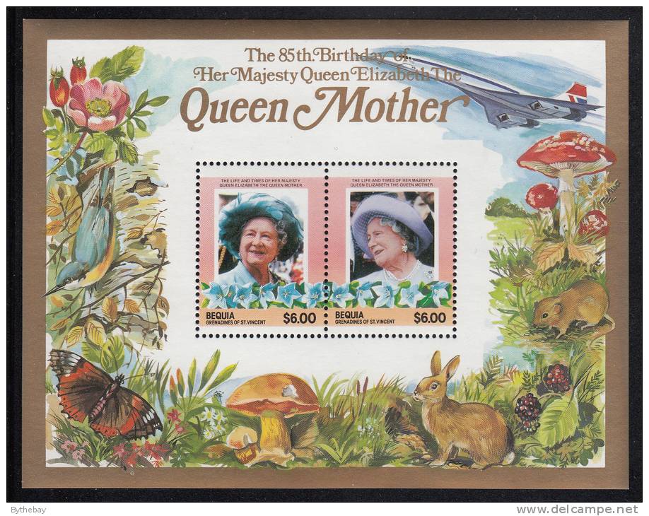 St. Vincent Grenadines - Bequia MNH Scott #212 Souvenir Sheet Of 2 $6.00 Queen Mother - 85th Birthday - St.Vincent & Grenadines