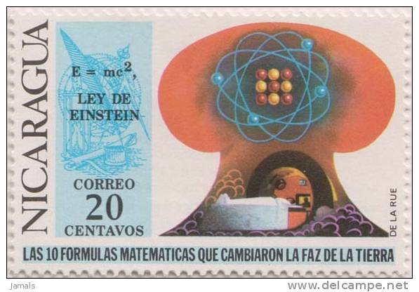 Hourglass, Masonic Symbol, Einstein, Nobel Prize Physics Mathematics Theory Of Relativity, MNH 1971 Scott 879 Nicaragua - Physics