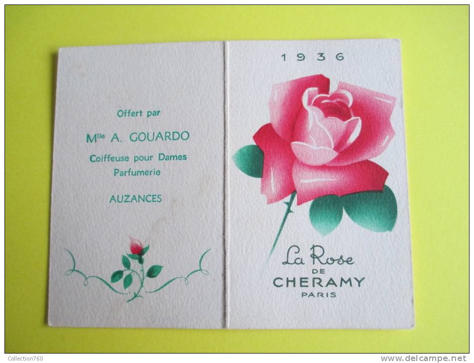 CHERAMY - LA ROSE - CALENDRIER 1936  - Carte Parfumée Ancienne - Anciennes (jusque 1960)