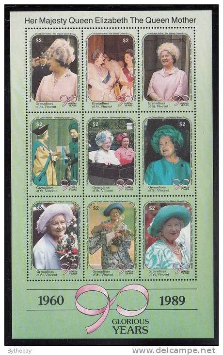 St. Vincent Grenadines MNH Scott #739 Sheet Of 9 $2 Queen Mother In Fancy Hats - 90th Birthday - St.Vincent & Grenadines