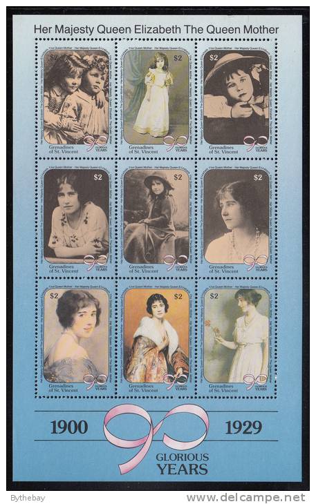 St. Vincent Grenadines MNH Scott #737 Sheet Of 9 $2 Queen Mother As Child, Young Woman - 90th Birthday - St.Vincent & Grenadines