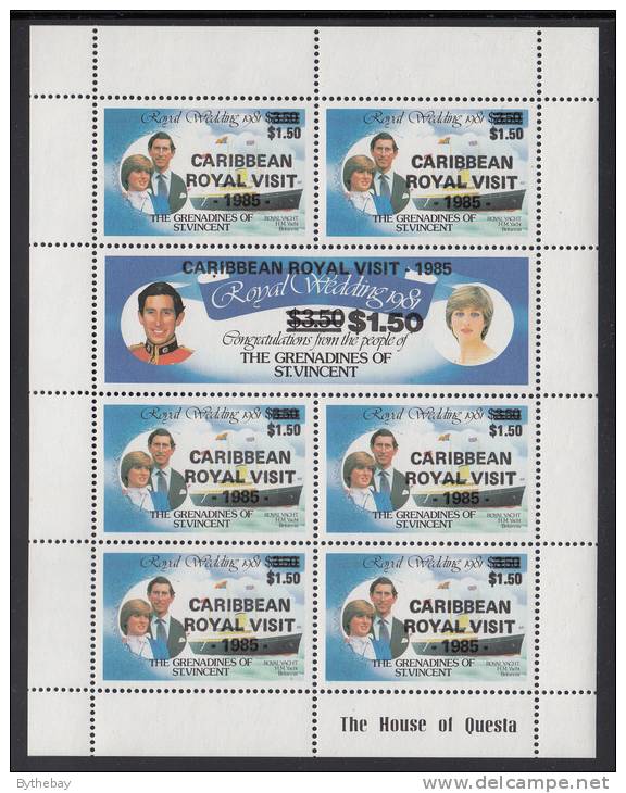 St. Vincent Grenadines MNH Scott #507, #508 Sheet Of 7 $1.50 Caribbean Royal Visit Overprint On $3.50 Royal Wedding - St.Vincent & Grenadines