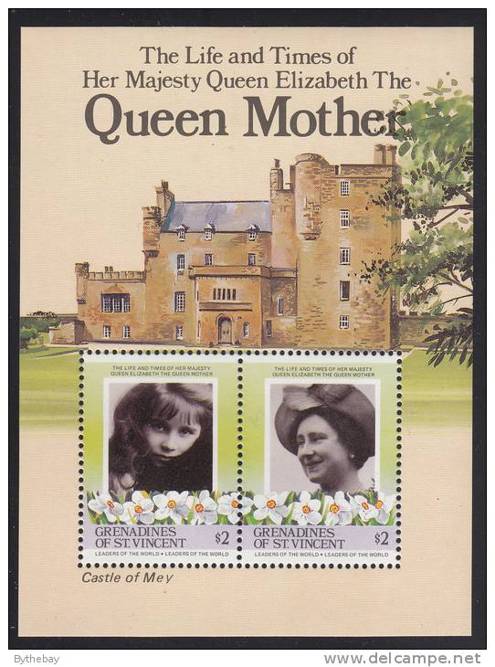 St. Vincent Grenadines MNH Scott #500 Souvenir Sheet Of 2 $2 Queen Mother, Castle Of Mey - 85th Birthday - St.Vincent & Grenadines