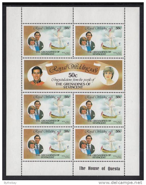 St. Vincent Grenadines MNH Scott #209, #210 Sheet Of 7 50c Royal Wedding Charles And Diana - St.Vincent & Grenadines