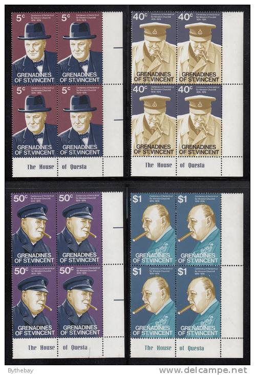 St. Vincent Grenadines MNH Scott #52-#55 Set Of 4 Lower Right Inscription Blocks Sir Winston Churchill - St.Vincent & Grenadines