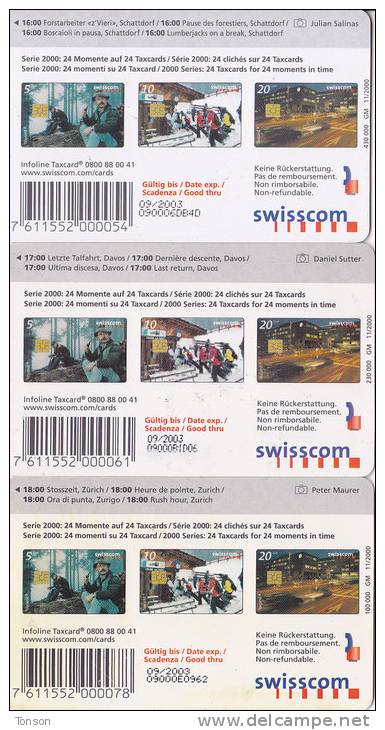 Switzerland, CP-082, 083B And 084, Set Of 3 Cards, 24 Taxcards For 24 Moments In Time, 16:00 -18:00, 2 Scans. - Schweiz