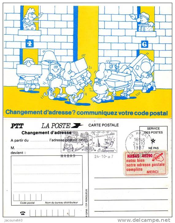 Habas 40 Code Postal 1ier Jour De Le Flamme 2éime Expositions Philatélique 24/25/10/1987 Avec Vignette Spéciale - Autres & Non Classés