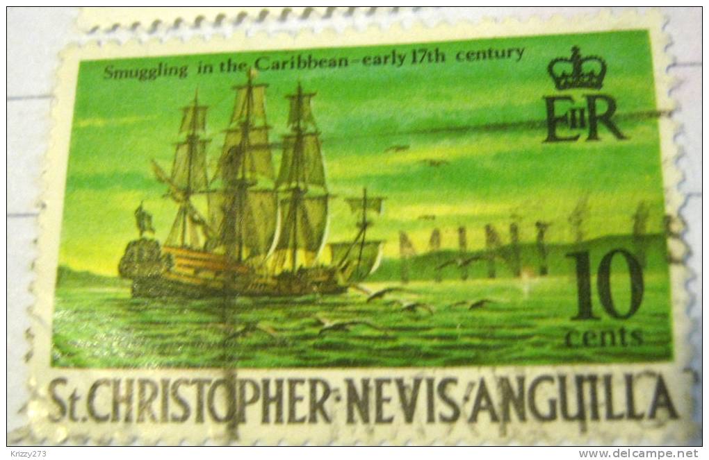 St Kitts Nevis 1970 Smuggling In The Caribbean 17th Century 10c - Used - St.Christopher-Nevis-Anguilla (...-1980)