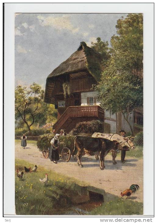 SCENES CHAMPETRES  LA FERME Par HOFFMANN GRUNFUTTER EINFUHR Old PC - Hoffmann, Anton - Munich