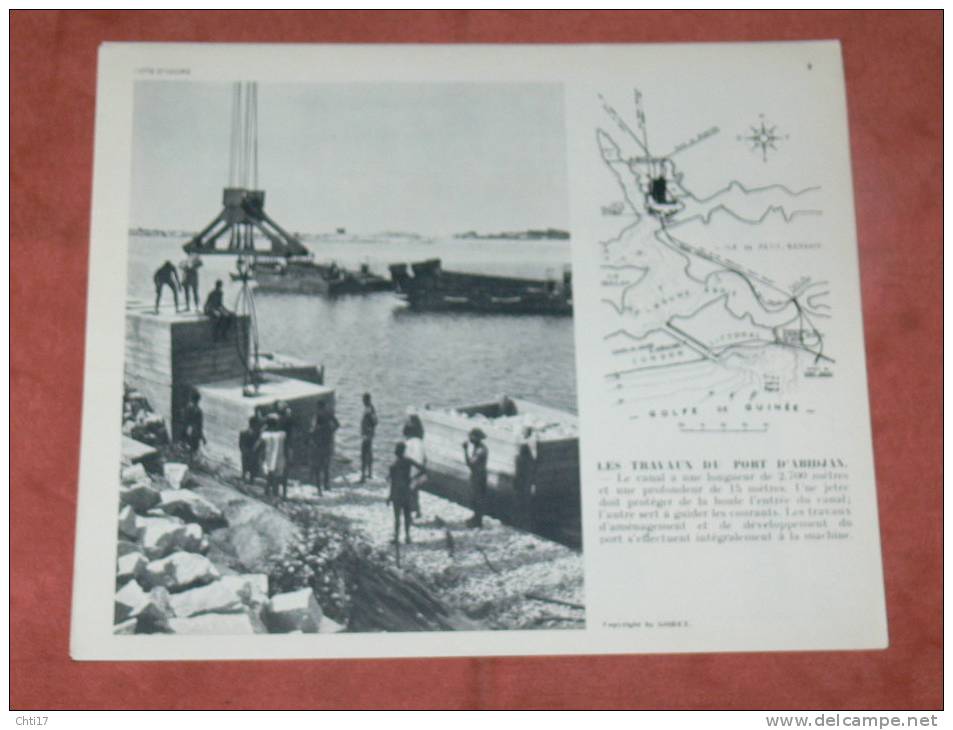 COTE D IVOIRE ABIDJAN  1950 TRAVAUX DANS LE PORT CONSTRUCTION DE LA  DIGUE   FORMAT 24X21 CM - Lieux