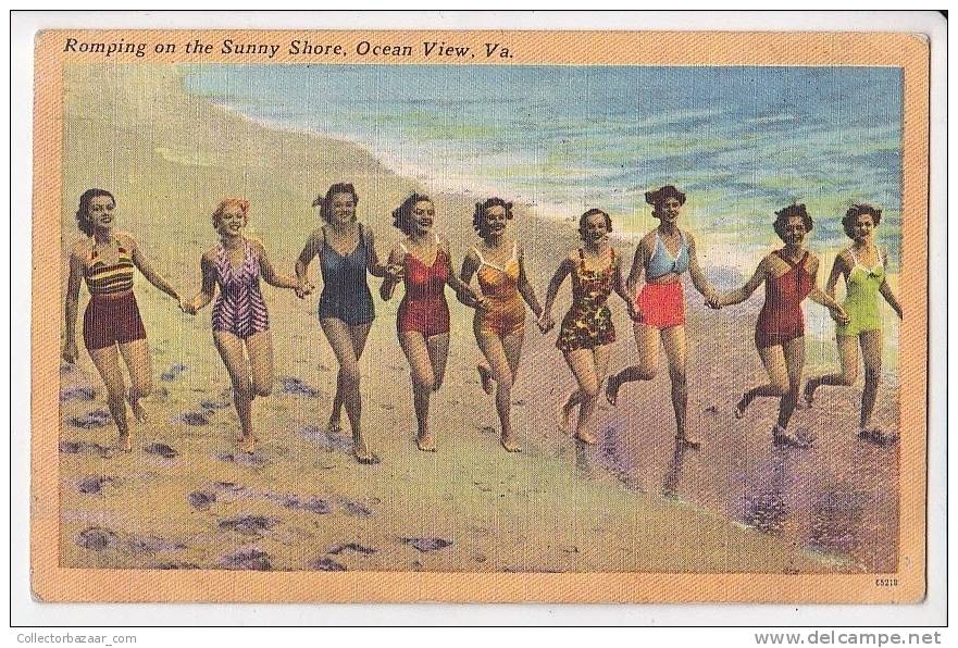 Sunny Shore Ocean View Va Girls In Swimisuit Vintage Original Postcard Cpa Ak (W3_1505) - Pin-Ups