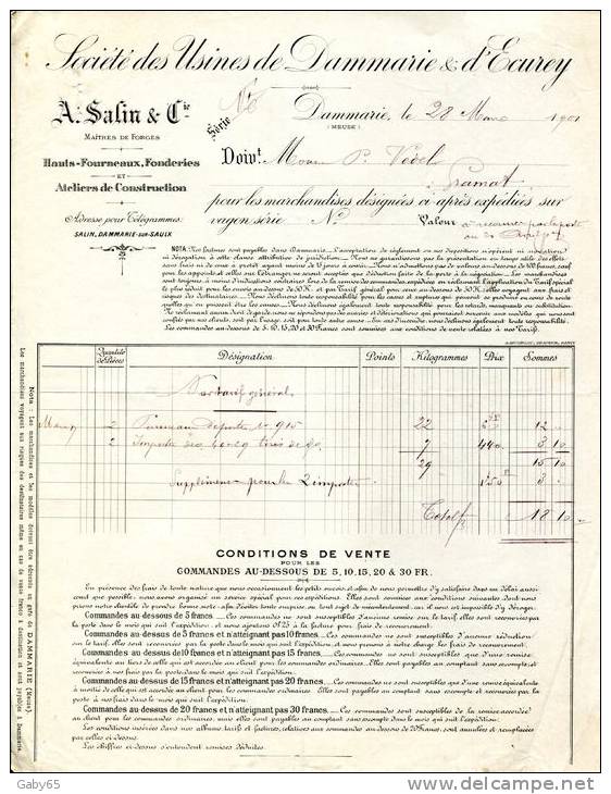 55.MEUSE.SOCIETE DES USINES DE DAMMARIE & D'ECREY.A.SALIN & Cie.MAITRES DE FORGES. - Autres & Non Classés