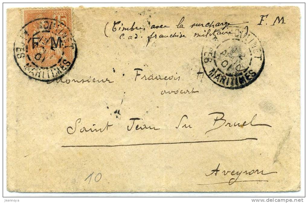 FRANCE - MOUCHON FM N°1 SUR LETTRE DE MOULINET LE 2/8/1901 POUR L'AVEYRON - TB - Timbres De Franchise Militaire