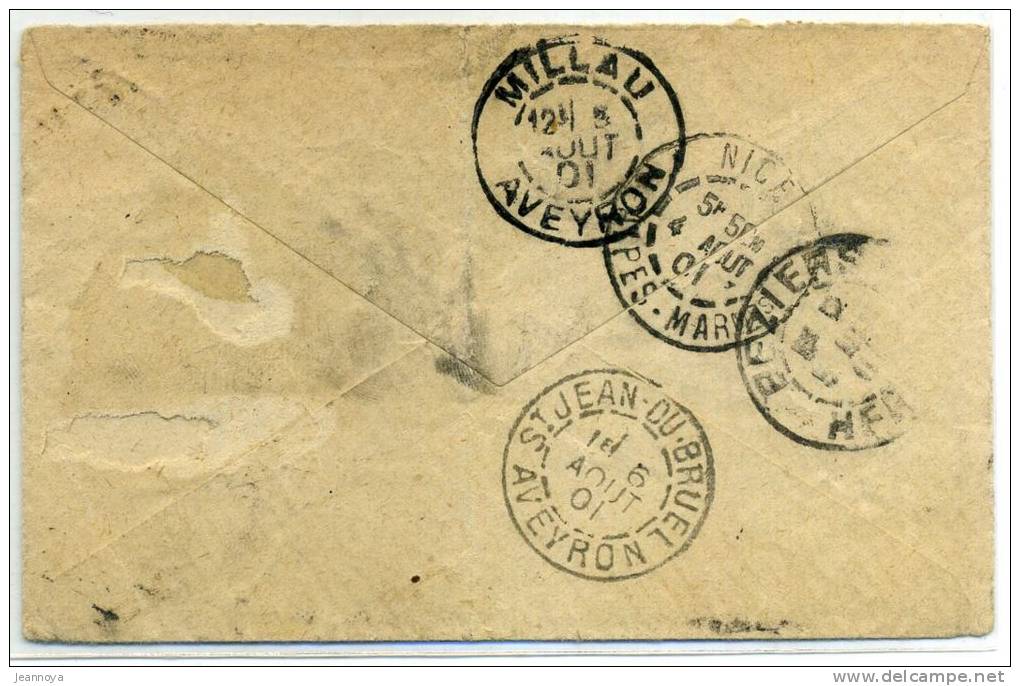 FRANCE - MOUCHON FM N°1 SUR LETTRE DE MOULINET LE 2/8/1901 POUR L'AVEYRON - TB - Timbres De Franchise Militaire