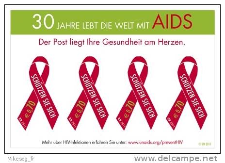 ONU Vienne 2011 - SIDA - Feuillet De 4 Timbres Autoadhésifs "30 Jahre Lebt Die Welt Mit AIDS" ** - Blocs-feuillets