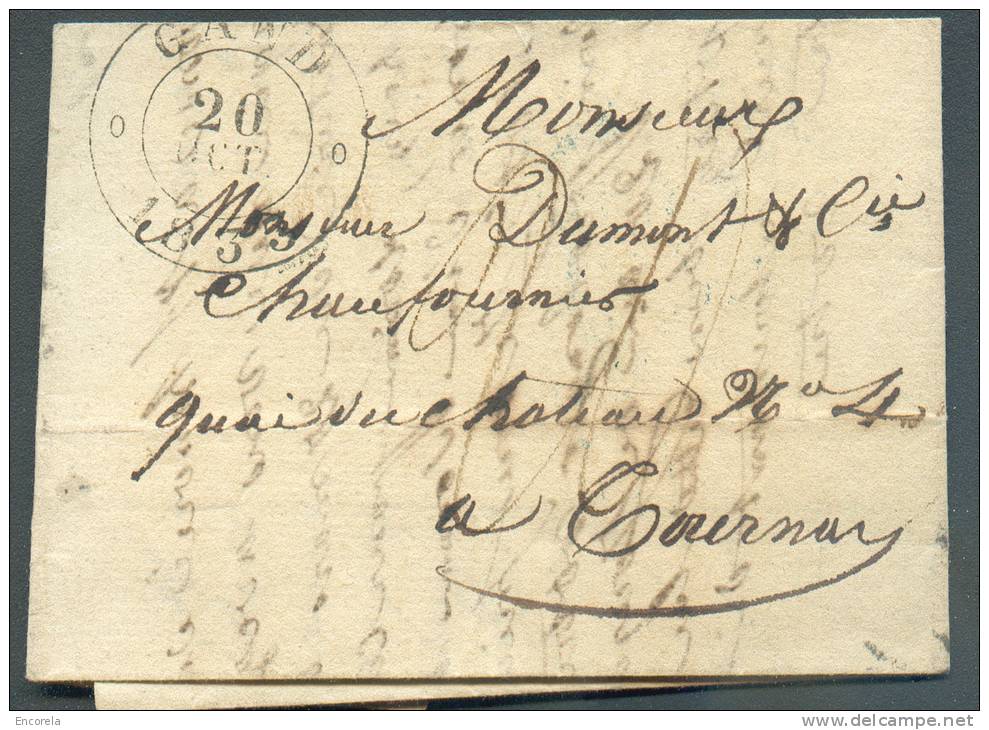 LAC De GAND (cachet GENT Type Perlé En Noir) Le 30 Octobre 1833 Vers Tournay (bleu).  - 8673 - 1830-1849 (Belgique Indépendante)