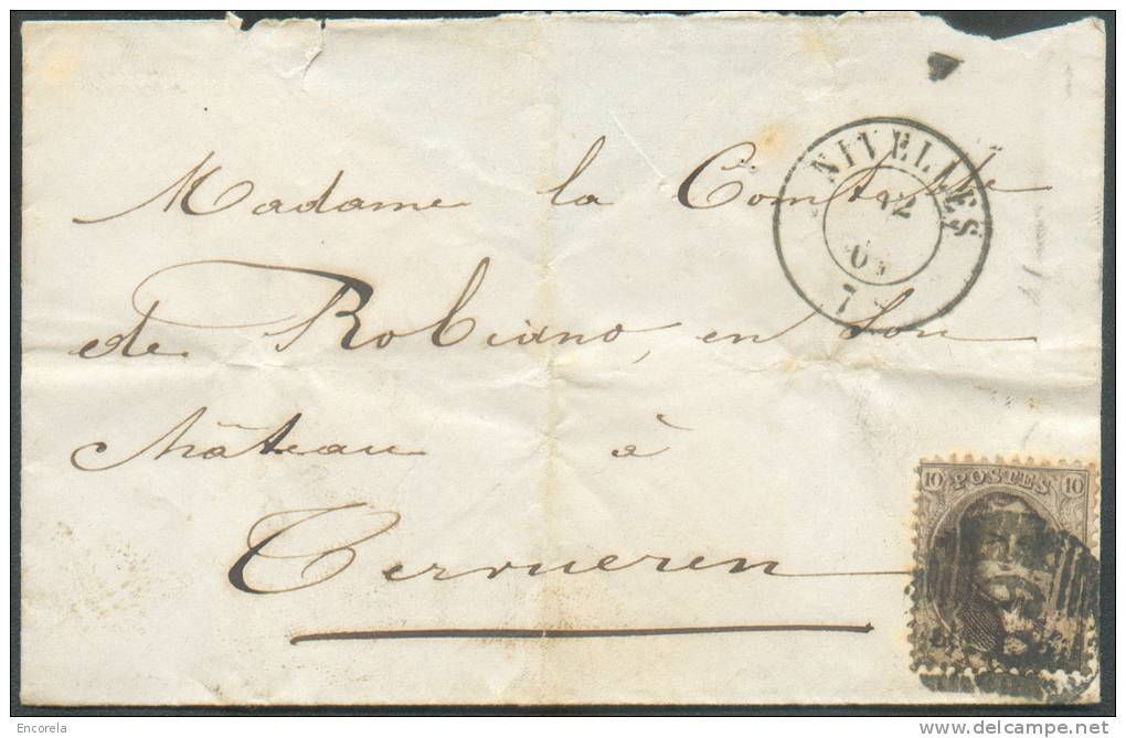 N°14 - Médaillon 10 Centimes Brun Obl. P.89 Sur Enveloppe De NIVELLES Le 12 Janvier 1864 Vers Tervueren - 8681 - 1863-1864 Médaillons (13/16)