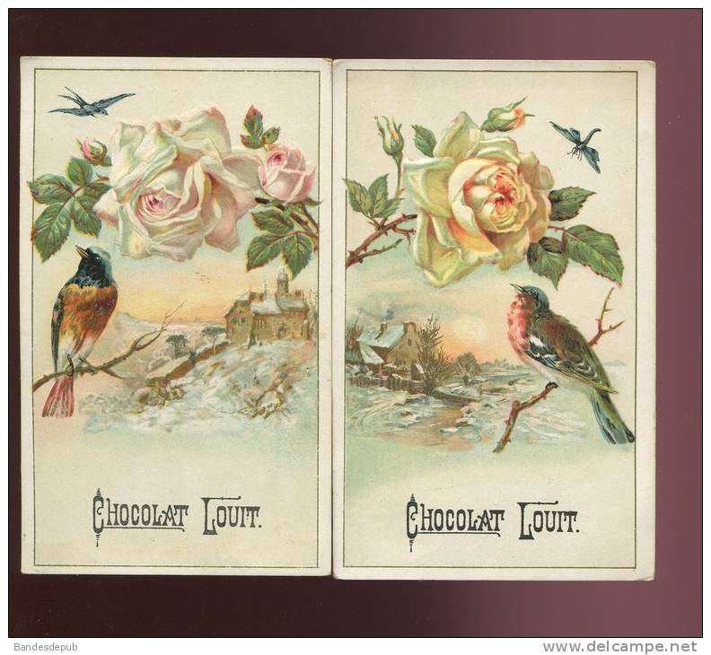 DEUX CHROMOS FEGEREMENT GAUFREES CHOCOLAT LOUIT ROSE OISEAU HIVER  EN BEL ETAT - Louit