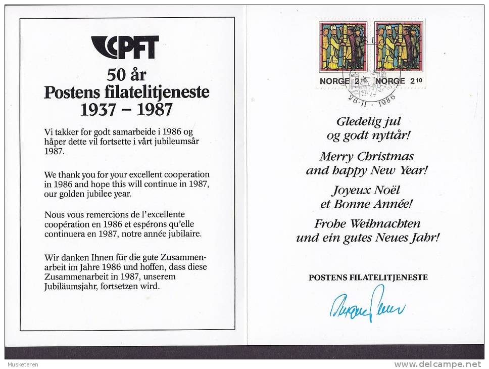 Norway 1986 Weihnachten Christmas Jul Noel Natale Navidad Postens Filatelitjeneste Karte Card (2 Scans) - Briefe U. Dokumente
