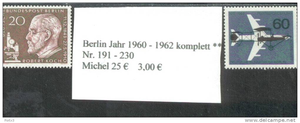 Berlin Kompletten Jahre 1960 - 1962  /  Year 1960 - 1962 191 - 230 Complete Postfrisch MNH ** - Ungebraucht