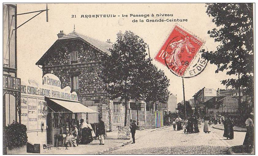 95 ARGENTEUIL  ( Pas Sur Delcampe ) Ligne Chemin De Fer Passage à Niveau CAPRONNIER Marchand Cartes Postales 1908 - Argenteuil