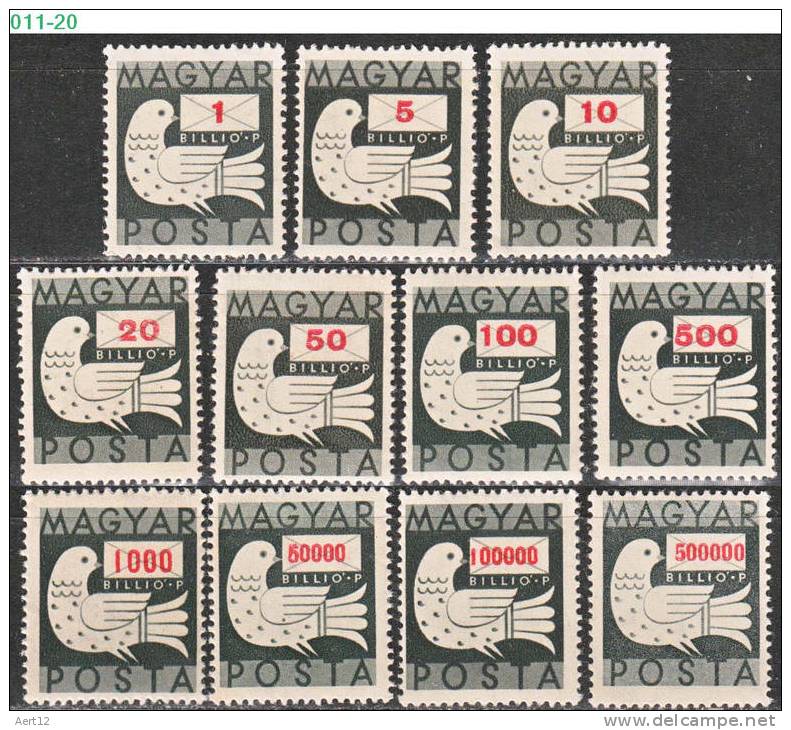 HUNGARY, 1946, Dove And Letter, Sc/Mi 760,763-67,769-70,772-4 / 919,921-25,927-28,930-32 - Neufs