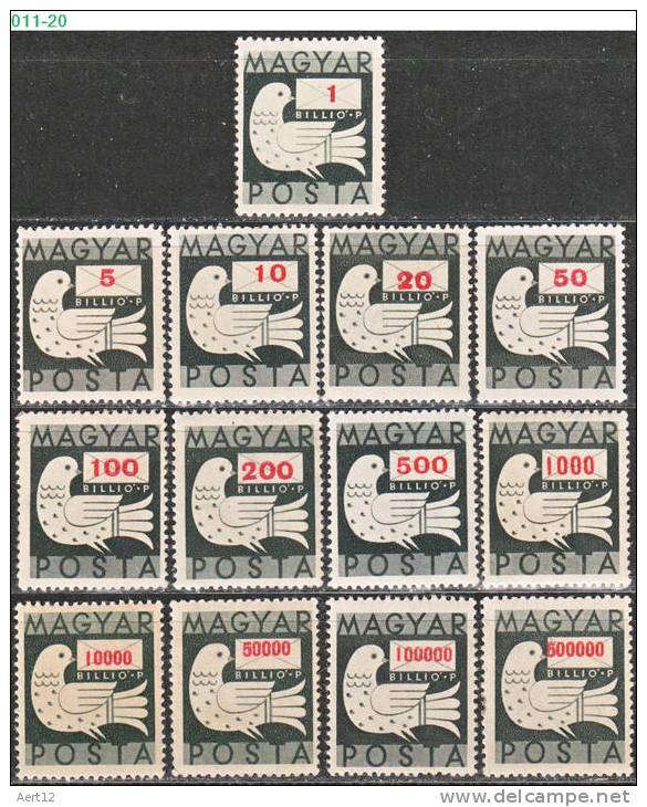 HUNGARY, 1946, Dove And Letter, Sc/Mi 760,763-67,769-70,772-4 / 919,921-25,927-28,930-32 - Neufs