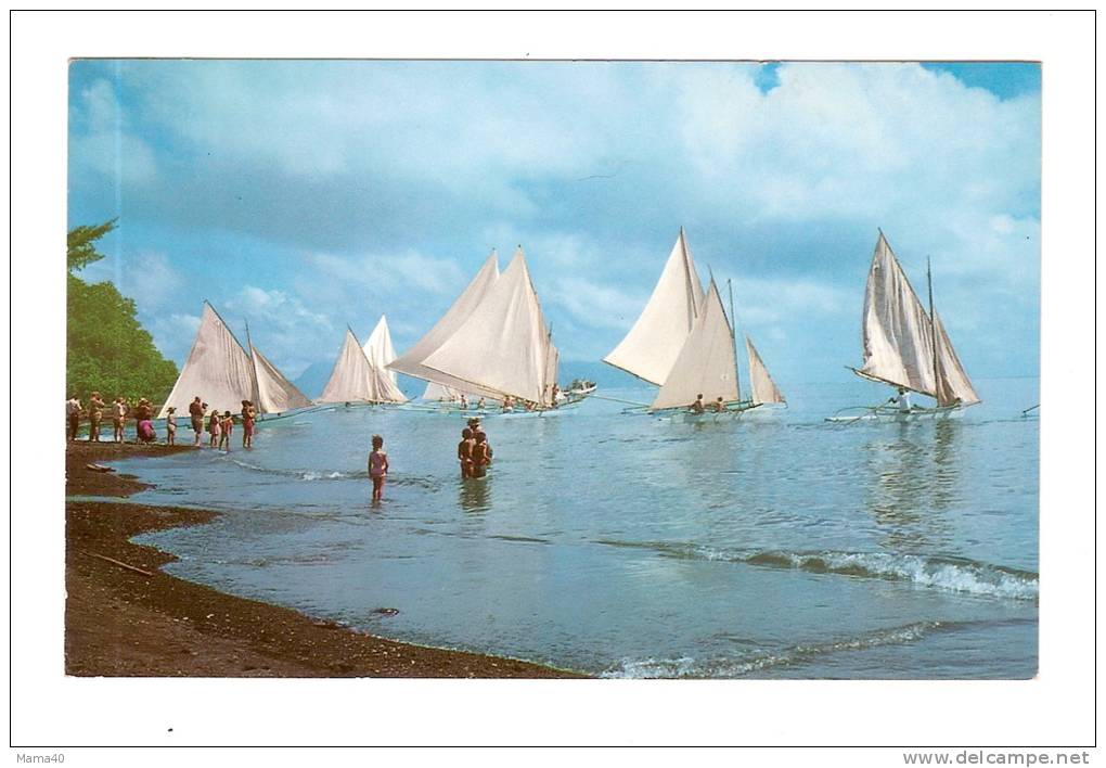TAHITI - Course De Pirogues à Voiles Dans La Rade De Papeete - Juillet 1965 - Tahiti