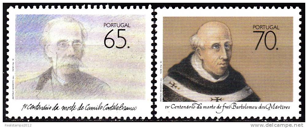 PORTUGAL -1990,  Vultos Das Letras Em Portugal. Camilo/Frei Bartolomeu  (Série, 2 Valores)  ** MNH  MUNDIFIL  Nº 1951/2 - Unused Stamps