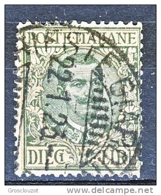 Regno 1910, Sassone N. 91 Floreale Modificata, Lire 10 Oliva E Rosa, Usato  Cat. € 45 - Usati