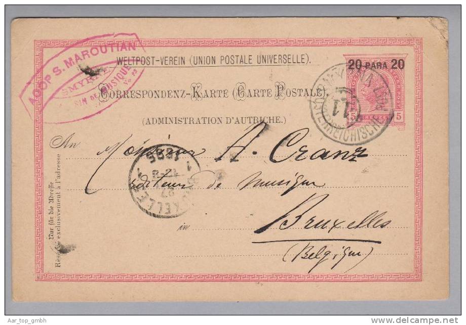 Österreich Levante 1895-07-22 Ganzsache Von Smyrna Nach Bruxelles - Levant Autrichien