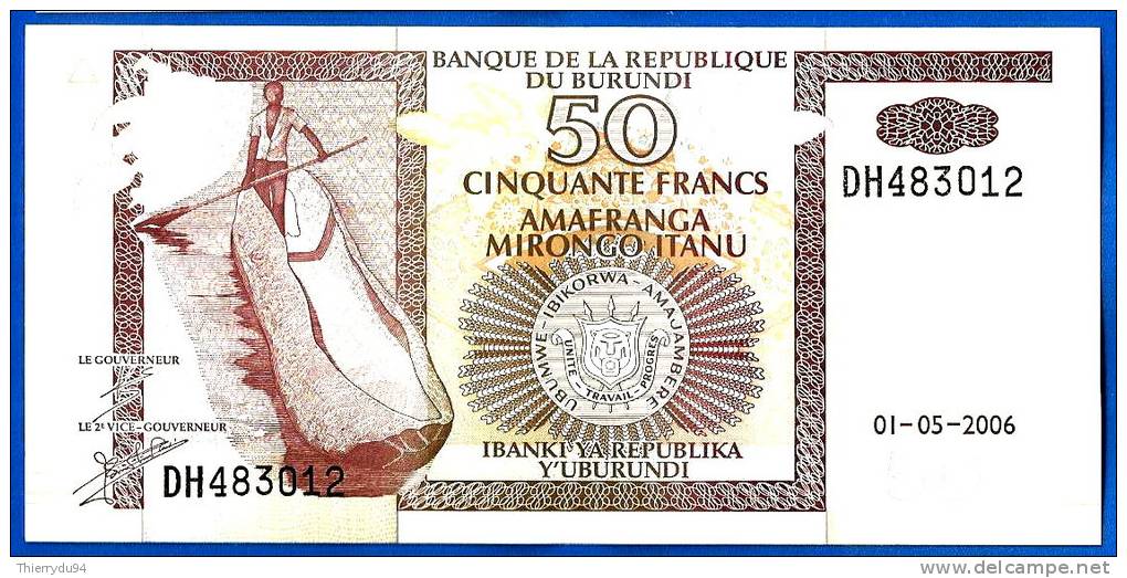 Burundi 50 Francs 2006 Neuf Bateau Pecheur Animal Rhinoceros Uncirculated Frcs Frc Low Shipping Paypal Skrill - Burundi