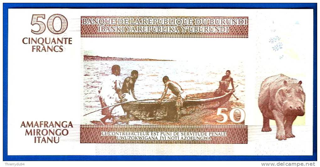 Burundi 50 Francs 2006 Neuf Bateau Pecheur Animal Rhinoceros Uncirculated Frcs Frc Low Shipping Paypal Skrill - Burundi