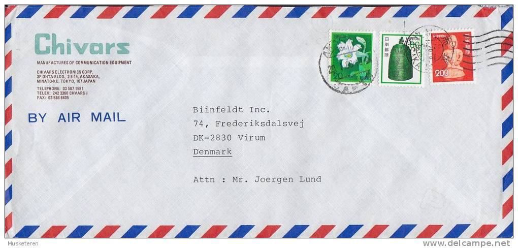 Japan Airmail Par Avion CHIVARS, AKASAKA 1986 Cover Brief To VIRUM Denmark - Airmail